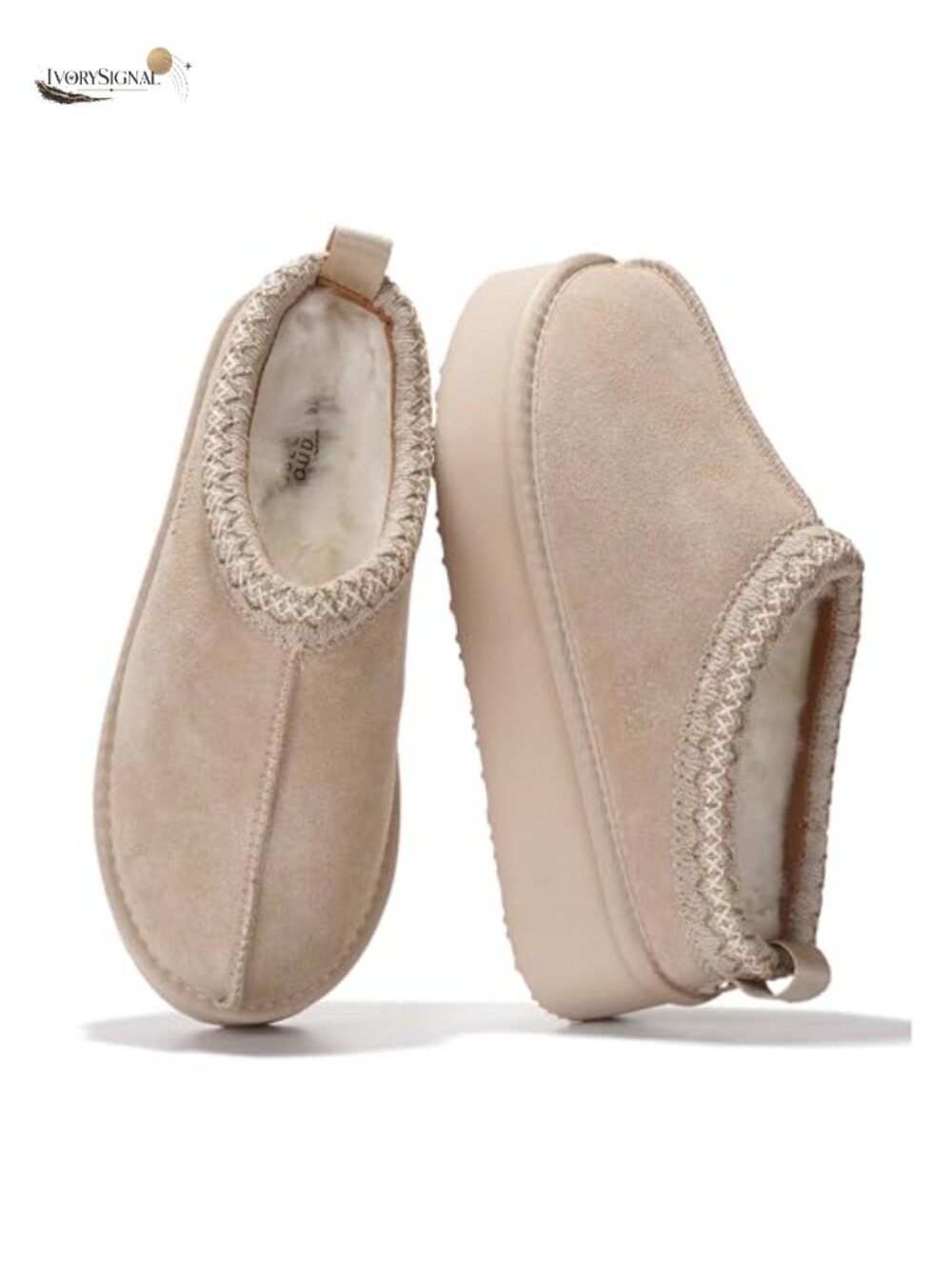 Genuine Leather Shearling Lined Platform Slippers Women Memory Foam Non Slip
